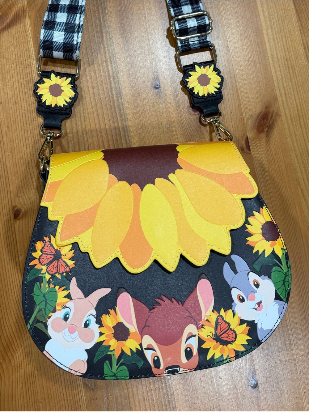 Loungefly Sunflower Bambi & Friends Crossbody Bag - Yellow, Black, Brown